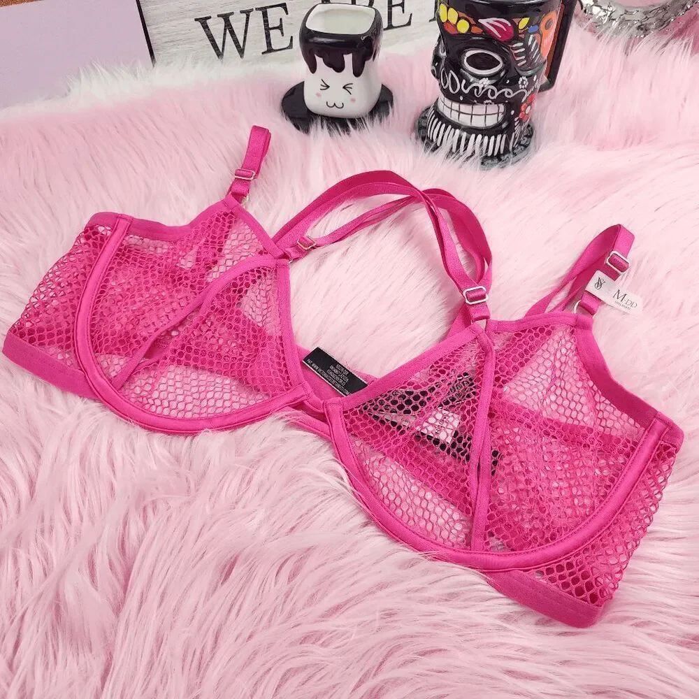 💕 NWT Victoria’s Secret Very Sexy Low Cut Demi Pink Mesh M-DD #7282 💕
